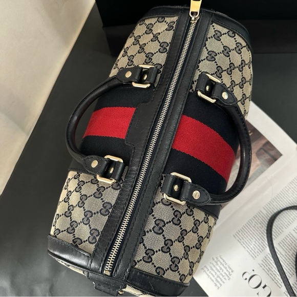 Authentic Gucci GG canvas leather Boston bag with strap - Picture 3 of 15
